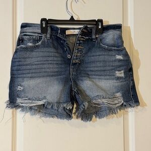 KanCan High Rise Distressed Button Fly Jean Shorts